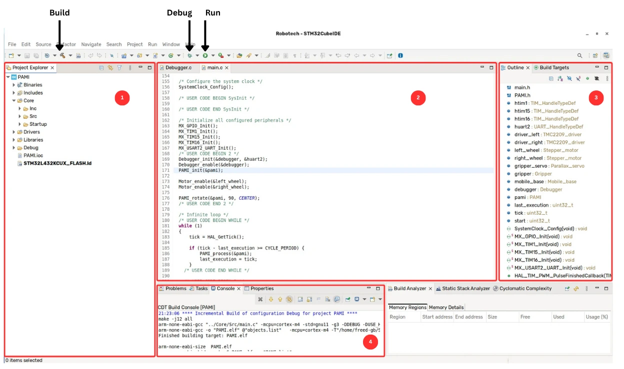 Interface STM32CubeIDE annotée