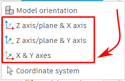 Menu déroulant de sélection des types d'orientation de modèle